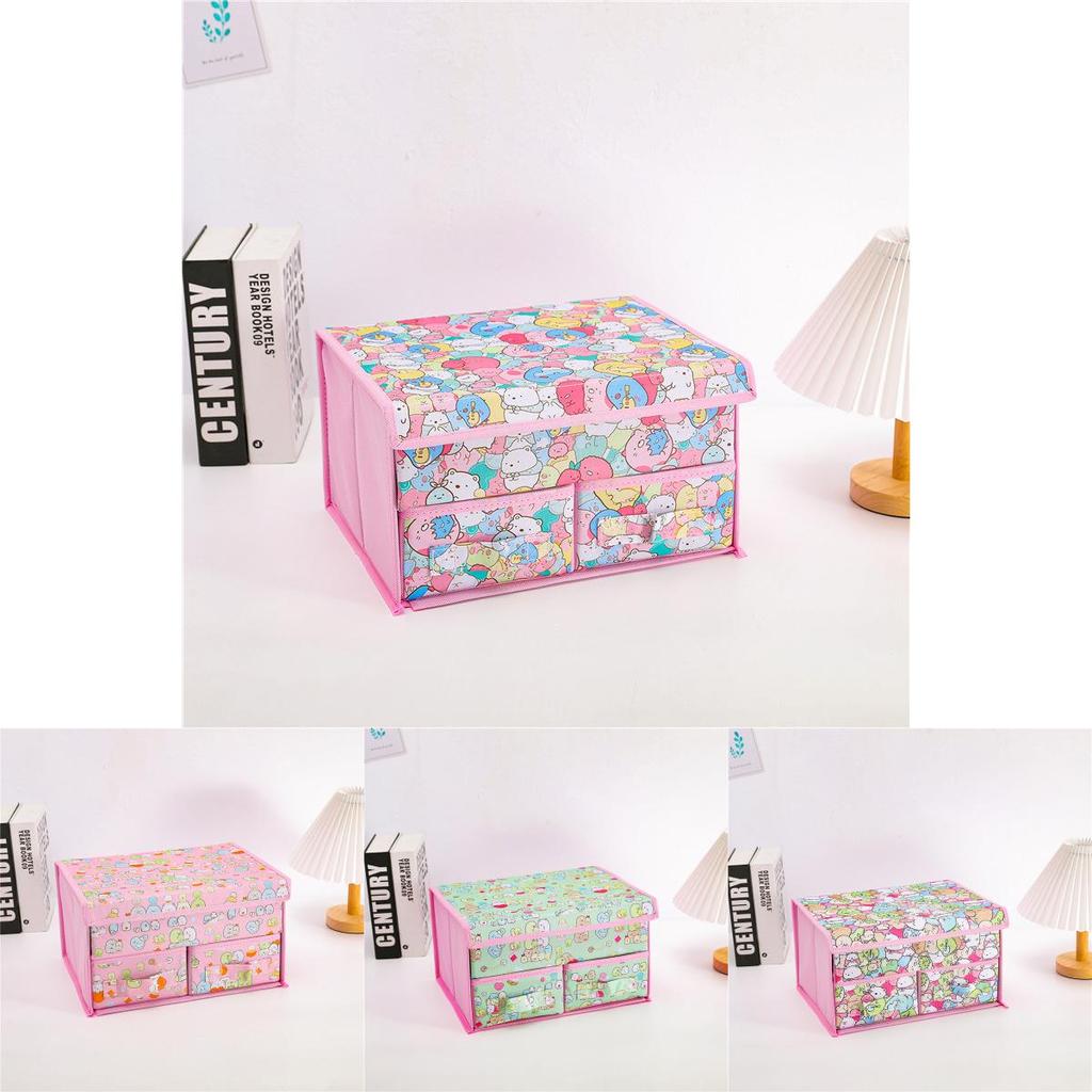 Cute Snoopy Totoro Printed Drawer Style Foldable Double Layer Flip Storage Box For Bedroom Storage And Closet Use