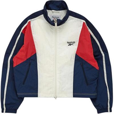 Color Block Zip Collar Jacket Women Jackets White REJU4FJ13OW