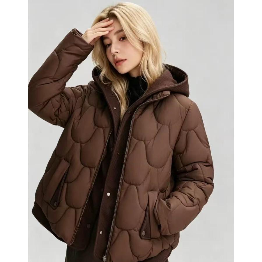 Damen Winter Kapuzen Baumwollmantel, Kurze gefälschte Zweiteiler Daunen Baumwolljacke, Locker Stilvoll Verdickt Warm Gefüttert, Mode Trendige Oberbekleidung für Kaltes Wetter