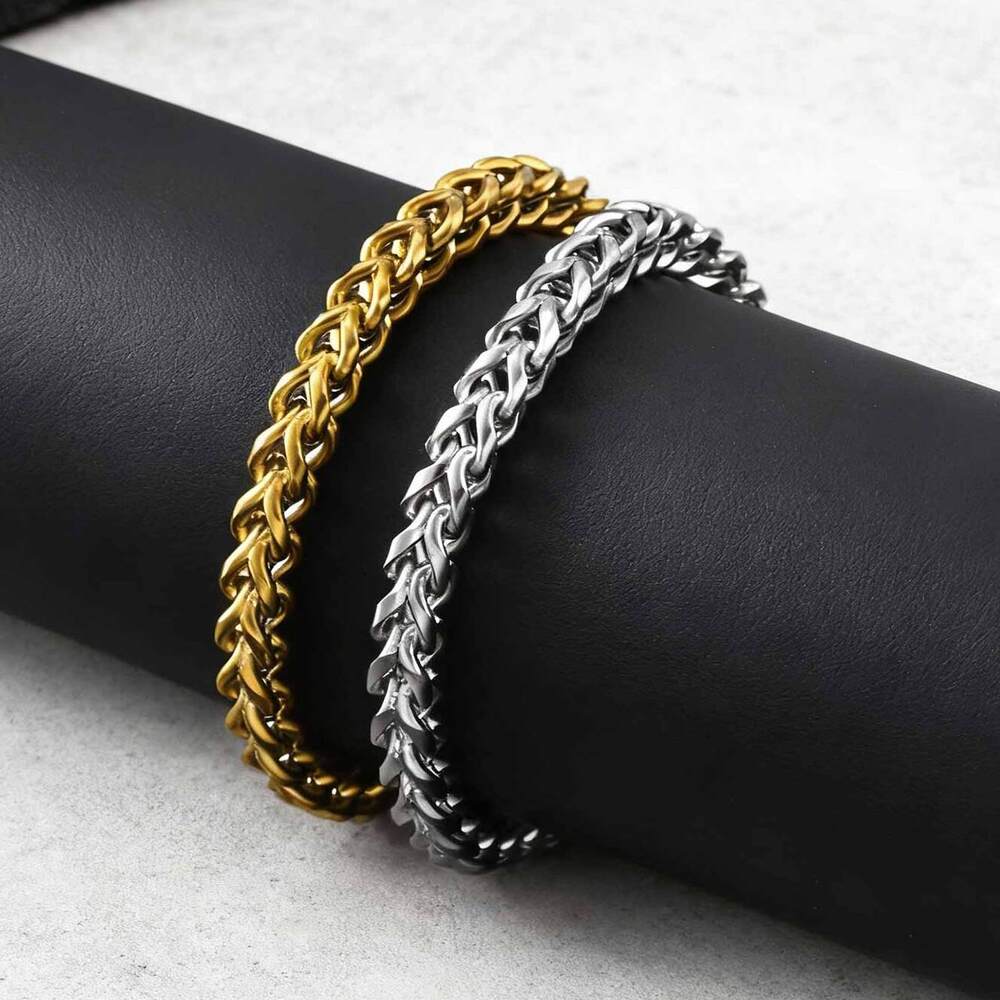 Bali Foxtail Chain Bracelet for Men,God Color Single Franco Link Chain Bracelets,Classic Chain Jewelry Gift