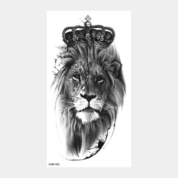 Upper Arm Sleeve Crown Lion Tiger Wolf Head Waterproof Temporary Stickers Body Art Fake Tattoo For Women Men