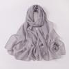 Chiffon Long Ethnic Shawl With Pearl Rhinestone Flower Burned Edge