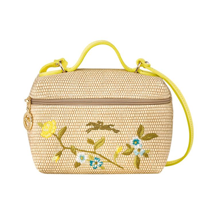 New LONGCHAMP Le Panier Pliage Canvas With Leather Portable Canvas Shoulder Bag, Crossbody Bag Mini Women's Yellow 10187HCE020