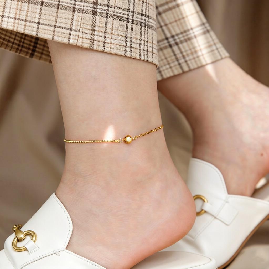 Tide Double-Layer Heart Anklet: 18K Gold-Plated Titanium Steel, Non-fading Fashion Light Luxury for Women