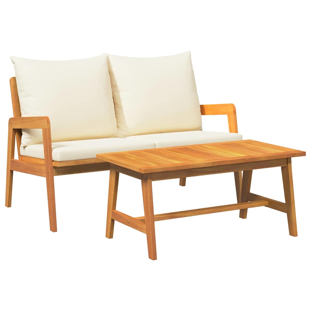 2 Piece Bistro Set with Cushions Oil Natural Solid Acacia Wood