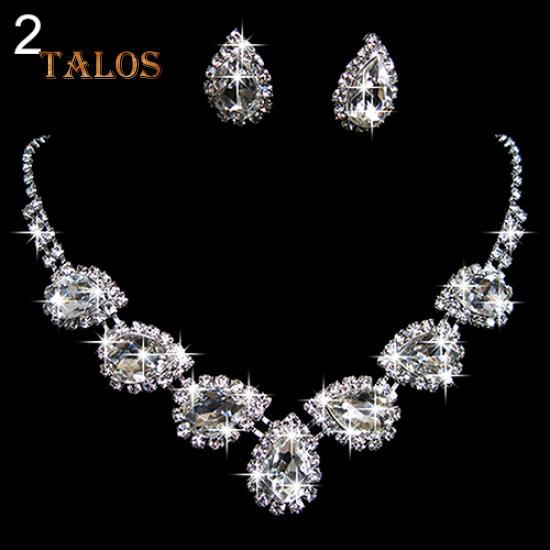 Prom Wedding Bridal Crystal Crystal Stone Waterdrop Necklace Earring Jewelry Set Accessories