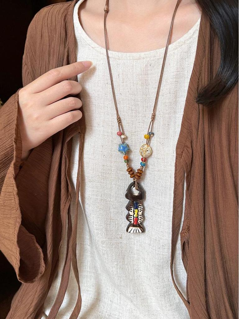 Bohemian Coffee Vintage Tassel Necklace, Ethnic Butterfly Pendant, 2025 Sweater Chain.