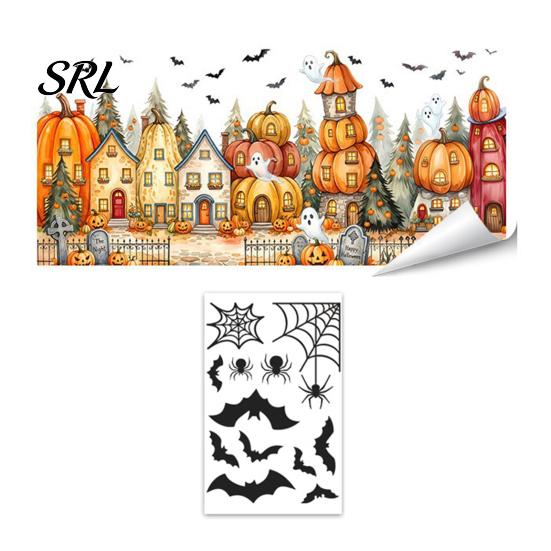 Spooky Party Glass Decor Halloween Window Clings, Pumpkins Skeletons Ghosts And Bats Print Decorative Creative Gift for Decals, Electrostatic