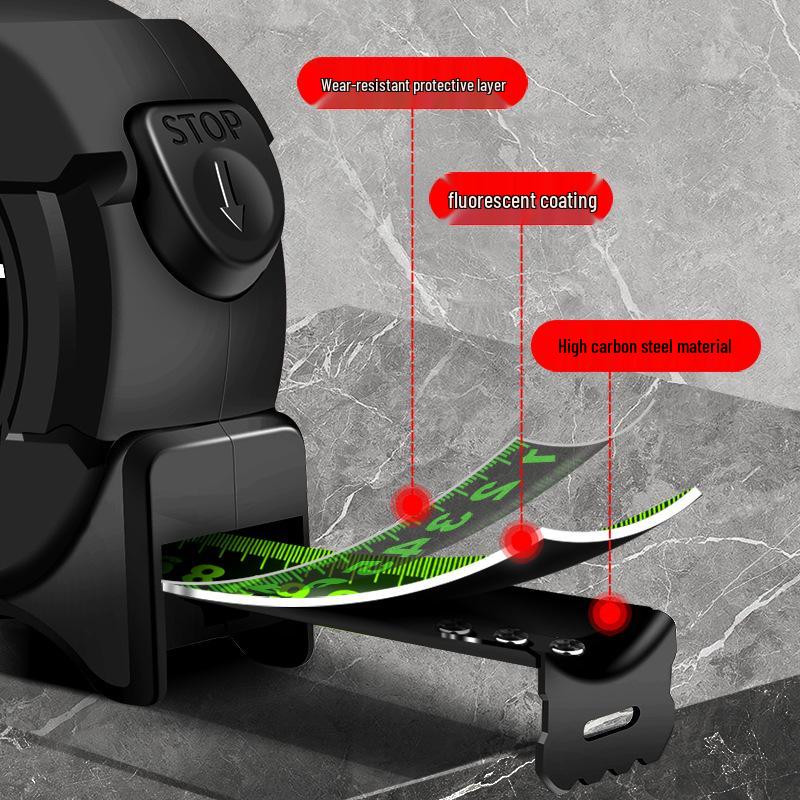 Self-Locking Fluorescent Steel Measuring Tape with High Precision Laser Etched Black Ruler, 5 Meters, Cut and Wear-Resistant.