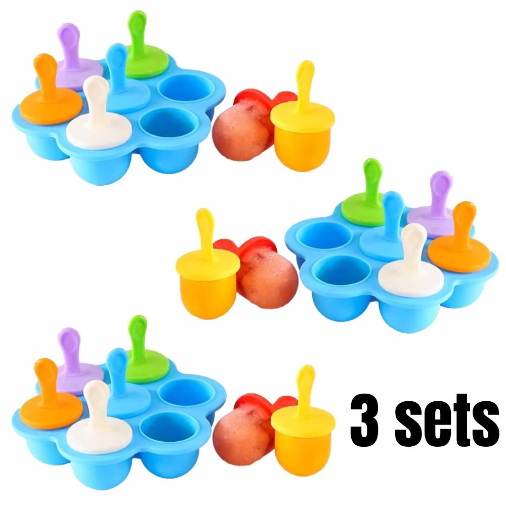 Colorful Popsicle Mold 7-Cavity Silicone Ice Cream Mold DIY Fruit Shake Maker with Handles and Tray Food Grade for Family Fun