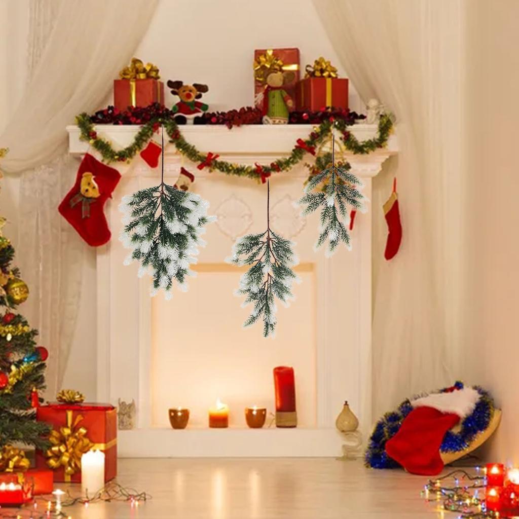 Snowy Artificial Pine Needles Branch Twig Frosted Pine Picks Greenery Stem for Crafts Wreaths Garlands Holiday Decor