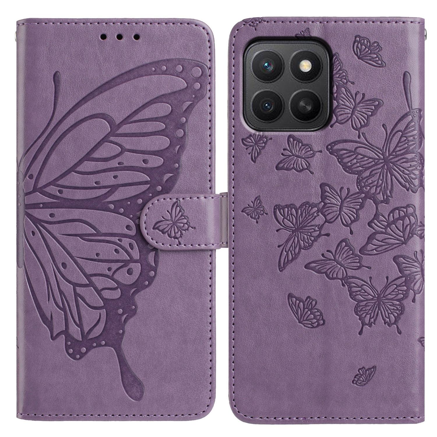 

Для Honor X8b 4G/X8c 4G Чехол с тиснением в виде бабочки, кошелек-подставка, откидная крышка из искусственной кожи, чехол для телефона с ремешком Purple