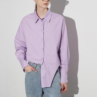 2025 Printemps Style Navette Chemise Droite Ample Irrégulière Couleur Unie Femme