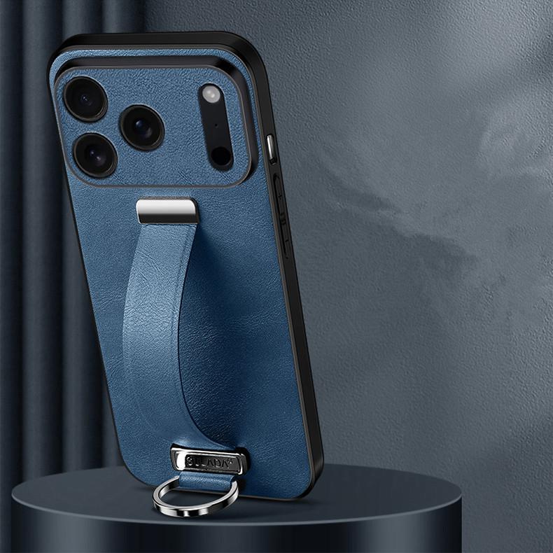 

Элегантный кожаный чехол-браслет для iPhone 17 Air 16 Pro Max 15 Plus, чехол-подставка с возможностью растяжения, элегантное деловое кольцо для пальца iPhone 15
