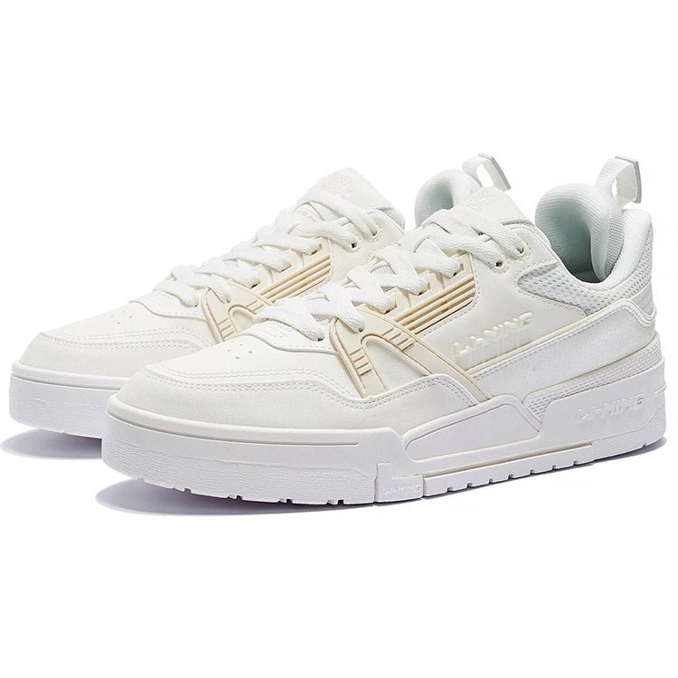 Li Ning 001 BTC Fabric Low top Slip Resistant, Abrasion Resistant, Lightweight Skateboard Shoes Men's White AGCS103-1