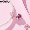 WOSTU 925 Silver Valentine Gift Openable Red Heart Charms Love Pendant mom Bead Fit Bracelet Necklace DIY Jewelry Gift