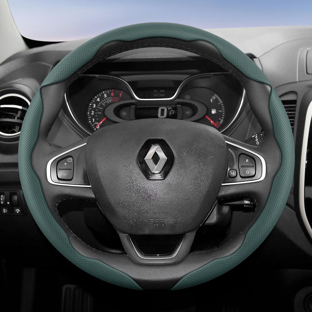 BHA1 Suitable for Renault Breathable Hole Leather Steering Wheel Cover Segmented Quick Release Design Non-Slip and Durable Megane 3 2 4 Clio4 5