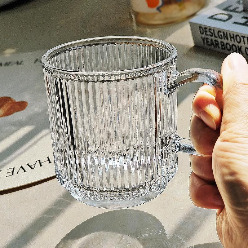 340ml Coffee Mug Vertical Striped Coffee Cup Transparent Glass Without Lid Large Capacity Stackable Water Drinkware Beverage Cup