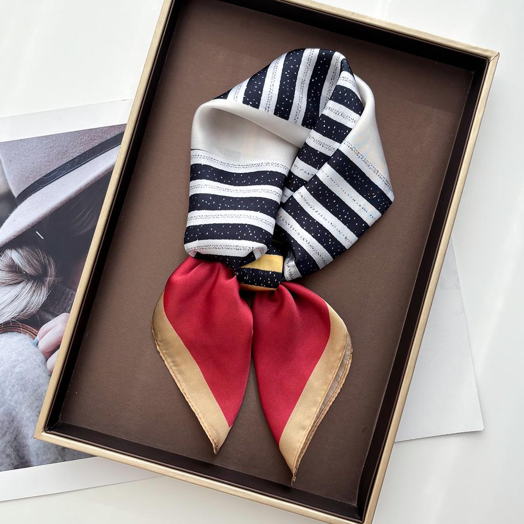 Luxury Printed Square Scarf For Women Abstract Imitation Silk Scarves Bandanas Hijab Neckerchief Elegant Shawl Wraps For Travel