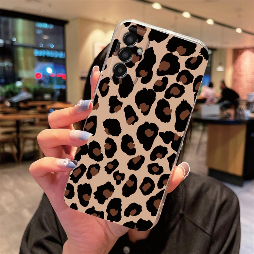 Artistic Blue Marble Black Leopard Print Phone Case For Samsung M33 M35 M34 M13 M14 M15 M53 M54 M55 M23 Clear Transparent Cover