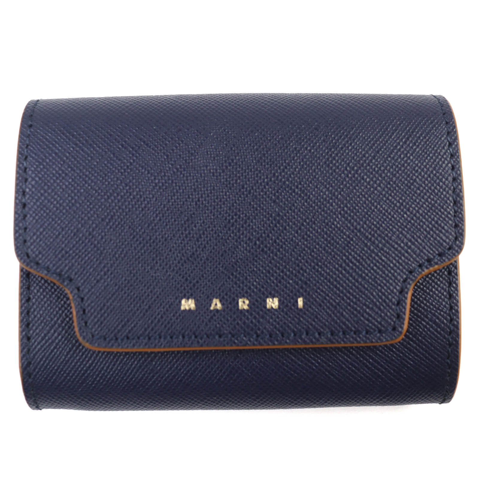 Pristine MARNI Card Case CARD COIN CASE Logo Pass Case Coin Case Navy leather PFMO0072U0 Used