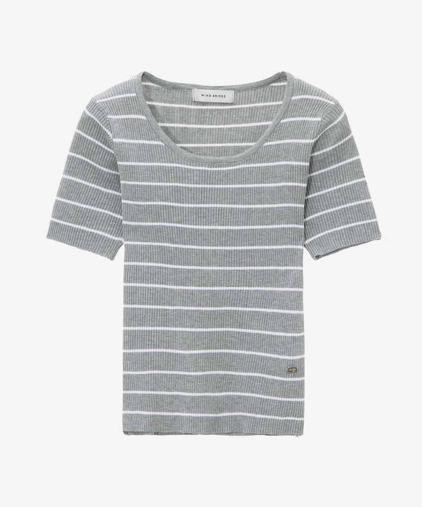 MIND BRIDGE WOMEN [[On]W] U-Neck Striped Slim Fit Knit - 4 Colors
