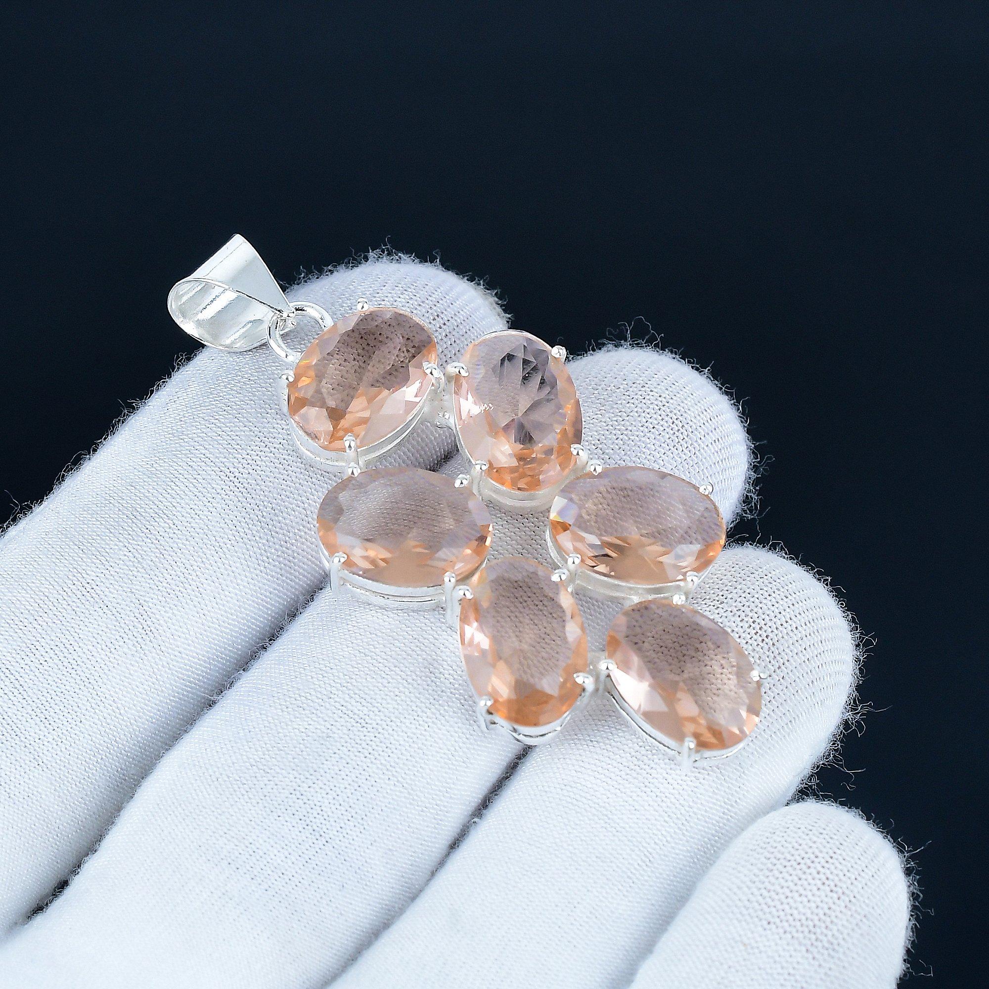 

Красивый кулон с морганитом из серебра 925 пробы - Дизайн ручной работы, Ювелирное украшение для повседневной носки, Уникальный кулон с морганитом, подарок для любви 2.5 жёлтый