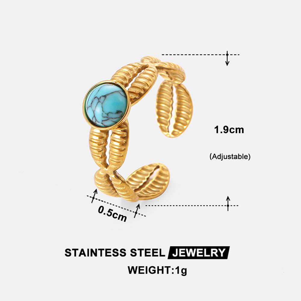 Boho Mehrfarbiger Türkis Edelstahl Offener Ring, Umweltfreundlich & Lichtecht, Schlichtes Titanstahl Design für Damen