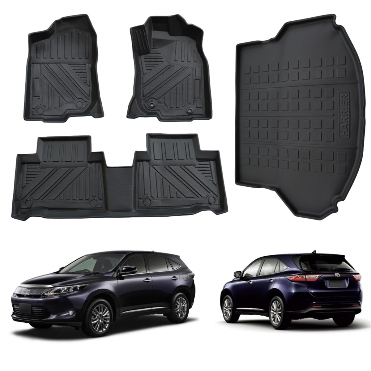 

REJEEKAR Toyota Harrier 60 Серия Пол Багажник 3D Пол Комплект из 3 TPE Легко Совместим с Harrier 60 Серия Коврики, Коврики, Коврики, 4, Ряда, Нескользящие, чёрный