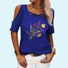 Women Fashion Round Neck Tee Shirt Summer Off Shoulder Short Sleeve Top Casual Floral Print T-shirt