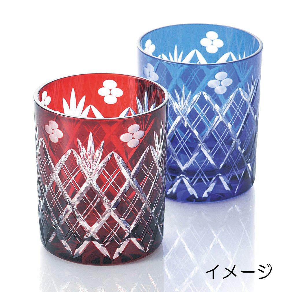 Edo Kiriko Glass Rocks Glass 250ml Lazuli Blue Small Flower Sword Yarai Crest Wooden Made In Japan 223526 (In Box)