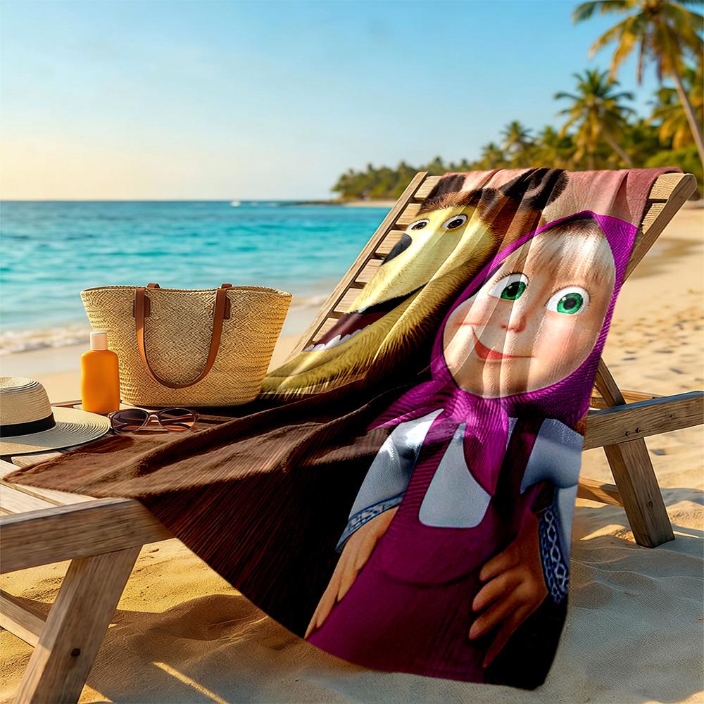 Masha Bear Beach Towel High Absorbency & Quick-Dry Comfortable Lightweight Suitable for Sports, Travel, Swimming, Yoga, Bathroom, Beach, And Pool