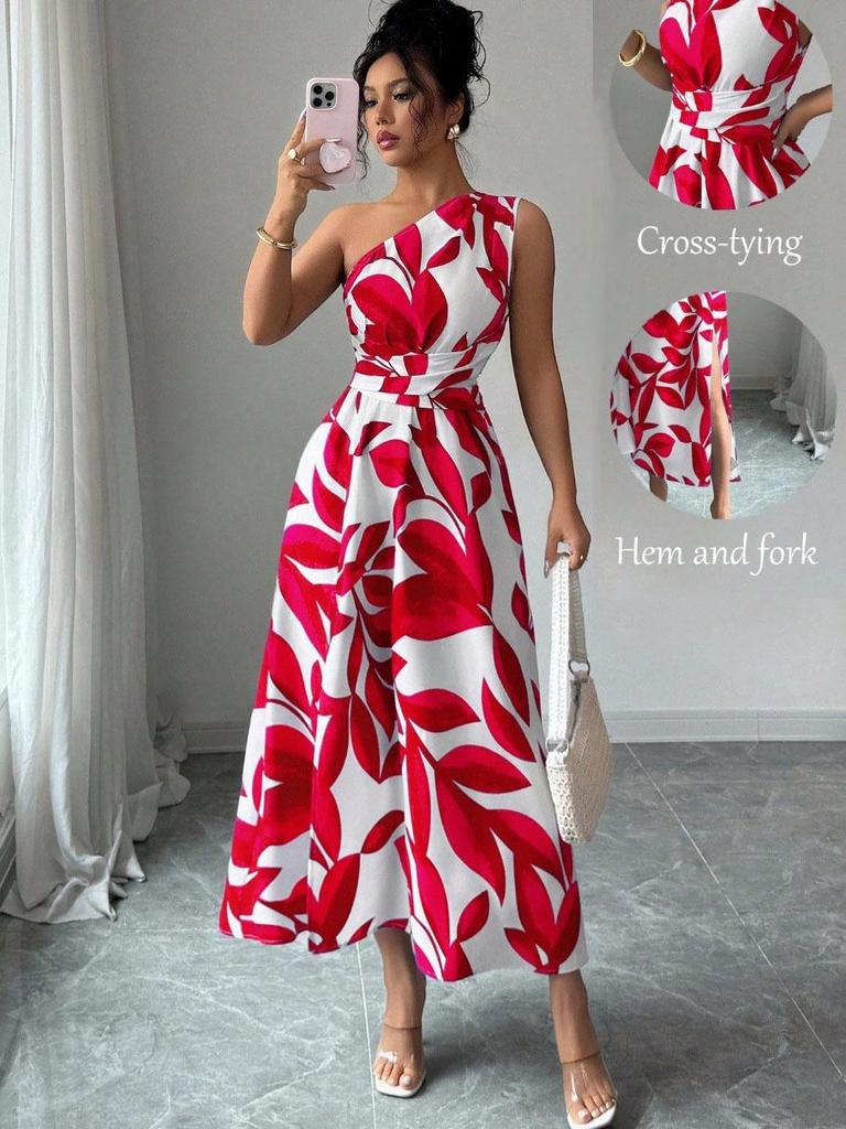 Floral Print One-Shoulder Slit Maxi Dress - Sexy Vacation Style for Spring and Summer
