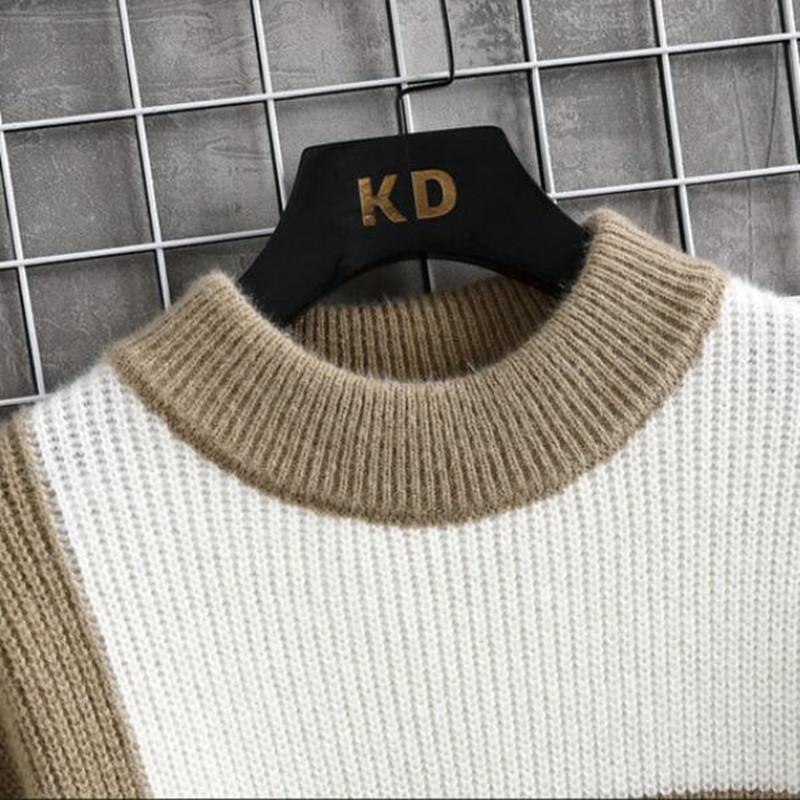 Brand Clothing Warm Autumn Winter Sweaters Men Casual Patchwork Color Knitted Pullovers Male Plaid Round Neck Sweater Man