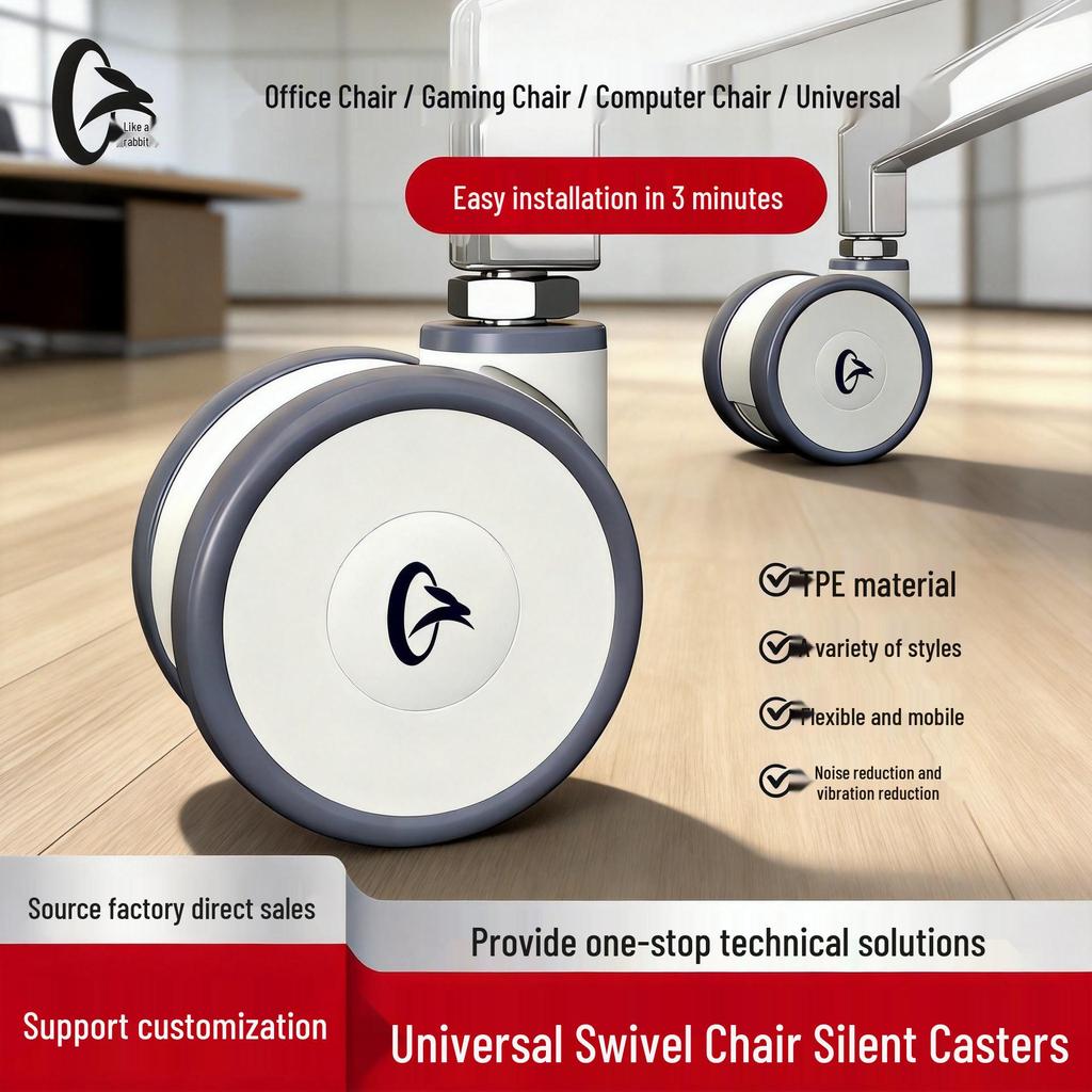 2.5" TPR Double Wheel Snap Ring Swivel Caster for Office/Computer Chairs - Silent Universal Replacement Wheels