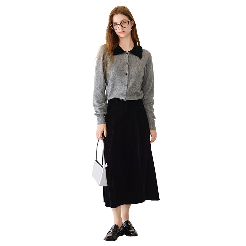 Xiangying Women s Retro Velvet High-Waist Midi Skirt S чёрный