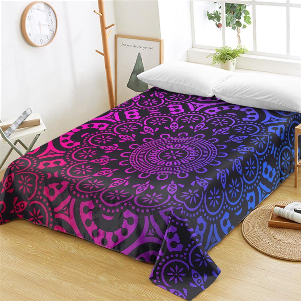 Bohemian Mandala Bed Sheet Boho Style Flat Sheet Colorful Ethnic Retro Floral Bed Linen Women King Queen Polyester Bedding Sheet