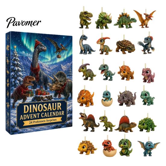 Decorative Acrylic Pendants Christmas Dinosaur Countdown Calendar, 24Pcs Ornament Set with Cute Party Favors Dino Designs, Holiday Tree Hanging Decor