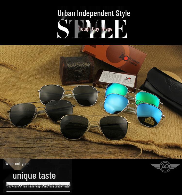 Aviator Polarized Classic Sunglasses with Anti-fall Tempered Glass and Inner Blue Film