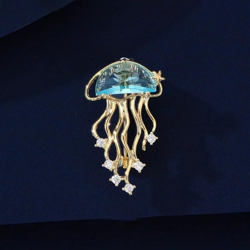Rhinestone Jellyfish Crystal Lapel Pins Zinc Zinc Alloy Jewelry Accessories Beach Style Badge Pin Gifts