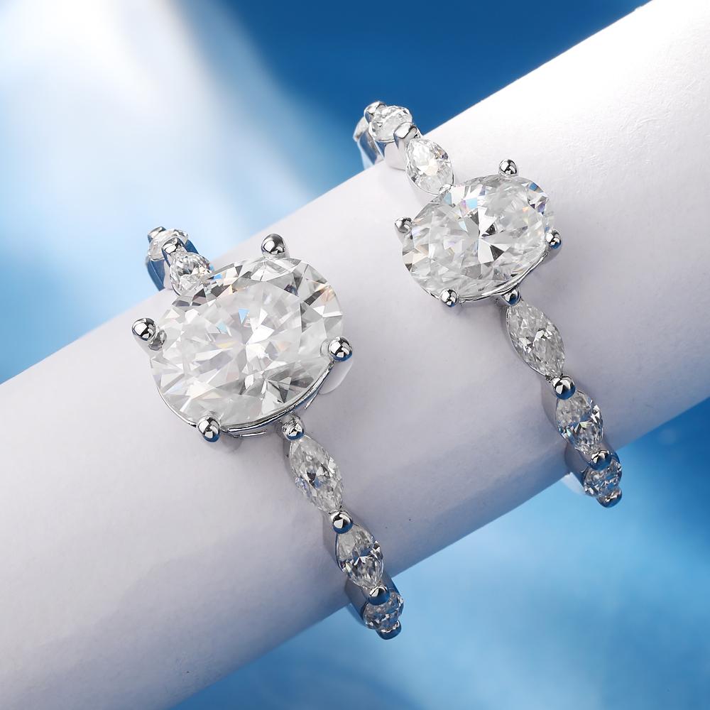1ct 2ct Oval Cut All Moissanite Engagement Ring for Women CopperOval & Marquise Ring Wedding Bands Jewelry Gift