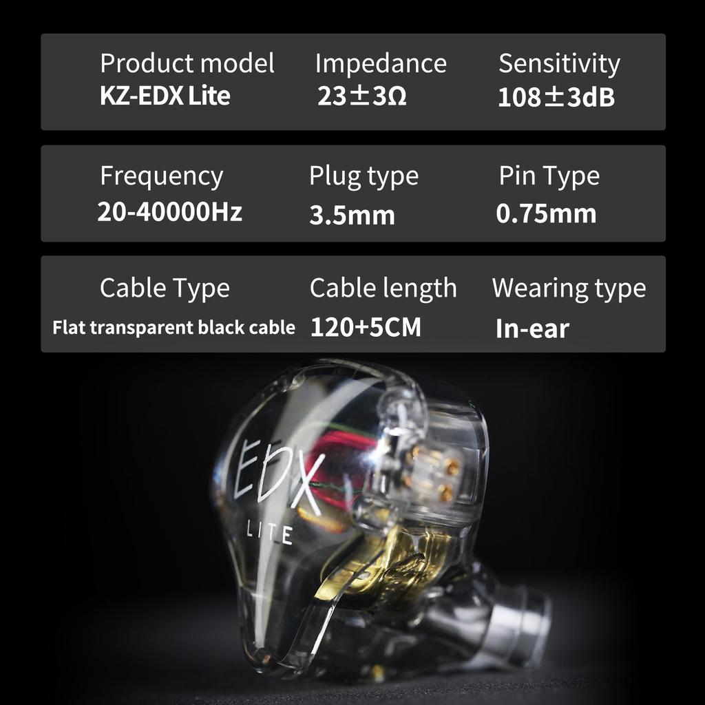 KZ EDX Lite Wired Headphones with 1DD 10mm Dynamic HIFI Sound Sound Deep Ergonomic Bass Compatible with Multiple for Music and Gaming with Earphones,
