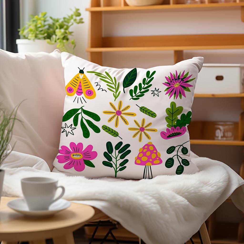 Floral Bee Mushroom Pillow Covers Zipper Square Living Room Chair Sofa Car Festival Decor Double-Sided Printed Pillow Covers