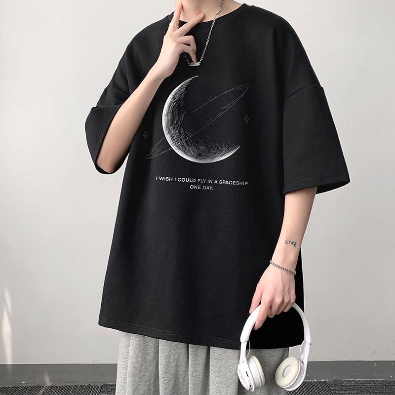 Men's Summer Loose-Fit Cotton Trendy T-Shirt, Hong Kong Style, Plus Size Half-Sleeve