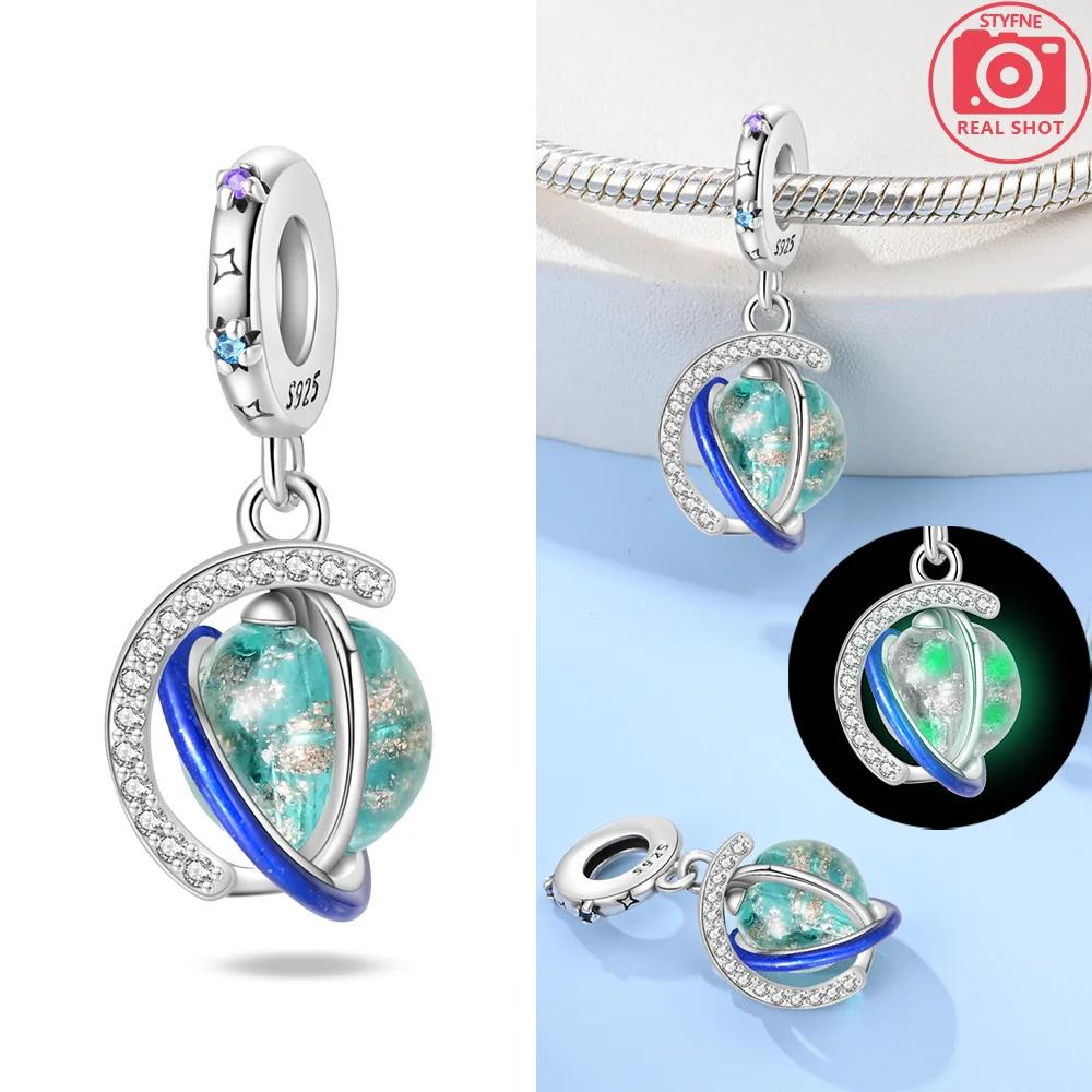 Charms Original Luminous Astronaut Rocket Stars Sun String Beads Fit Bracelet Copper Women Jewelry Making Diy Gift