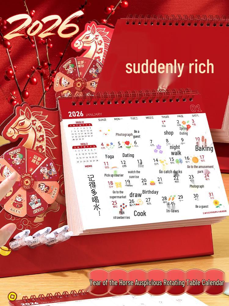 2026 Mini Desk Calendar: Simple Cartoon Style, Irregular Design, Student Planner with Punch Card.