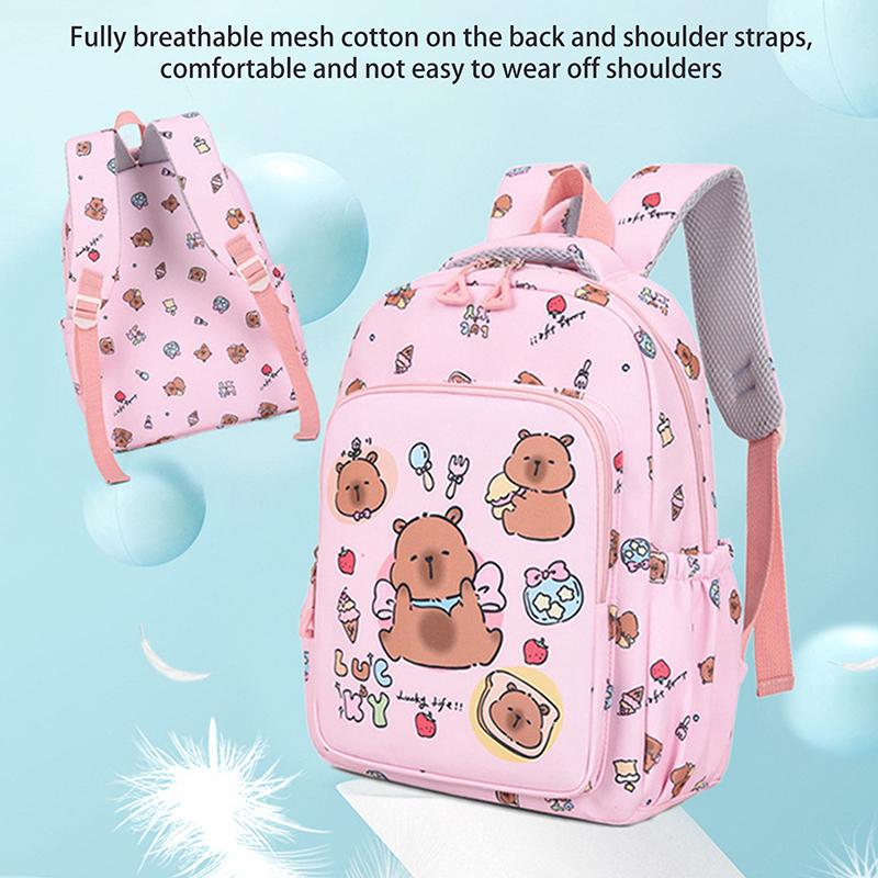 Set Zaino, Borsa Pranzo, Astuccio Capibara Cartone Animato Carino 3 Pezzi Grande Capacità Zaino Scolastico per Studenti Casual Leggero