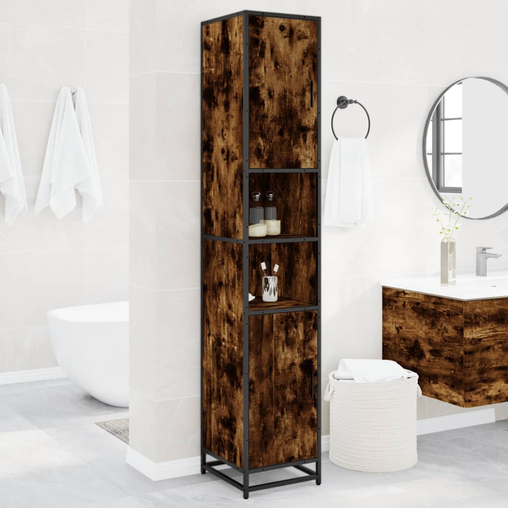 Bathroom Cabinet Smoked Oak Finish 35 x 37.5 x 188.5 cm Particleboard & Metal