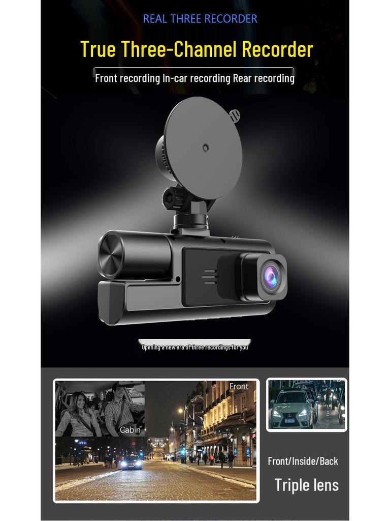 Wireless WiFi Dash Cam: HD Car Recorder with Mobile Phone Sync and Three-Way Video Capture