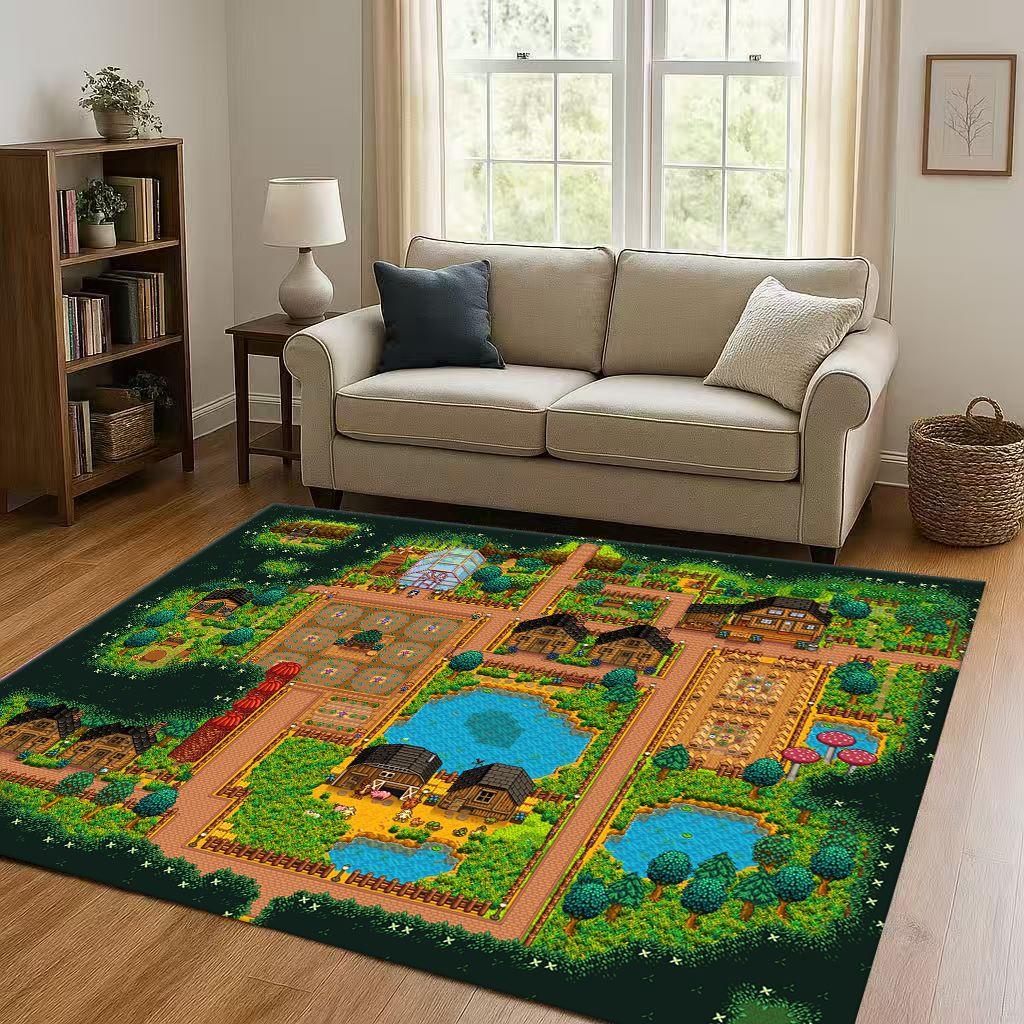 Retro Pixel Game Stardew Valley Farm Map Living Room Non-Slip Area Rug Soft Carpet for Bedroom Playroom Sofa,Home Decor Doormat